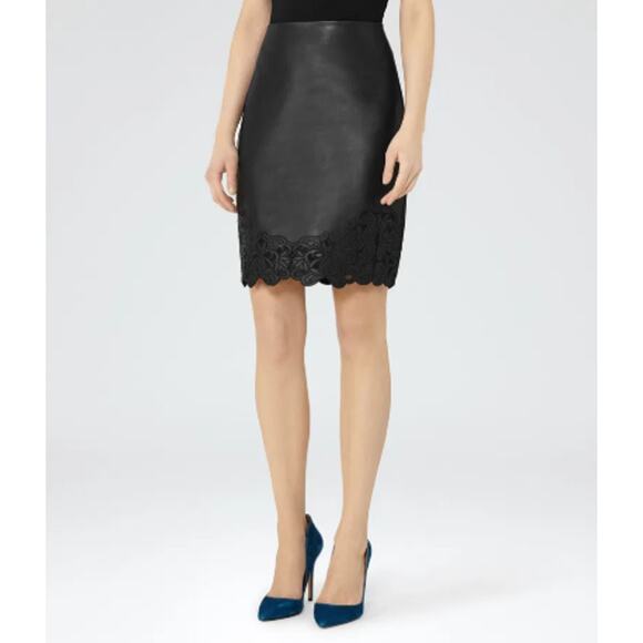 REISS Kelsey Leather Pencil Skirt